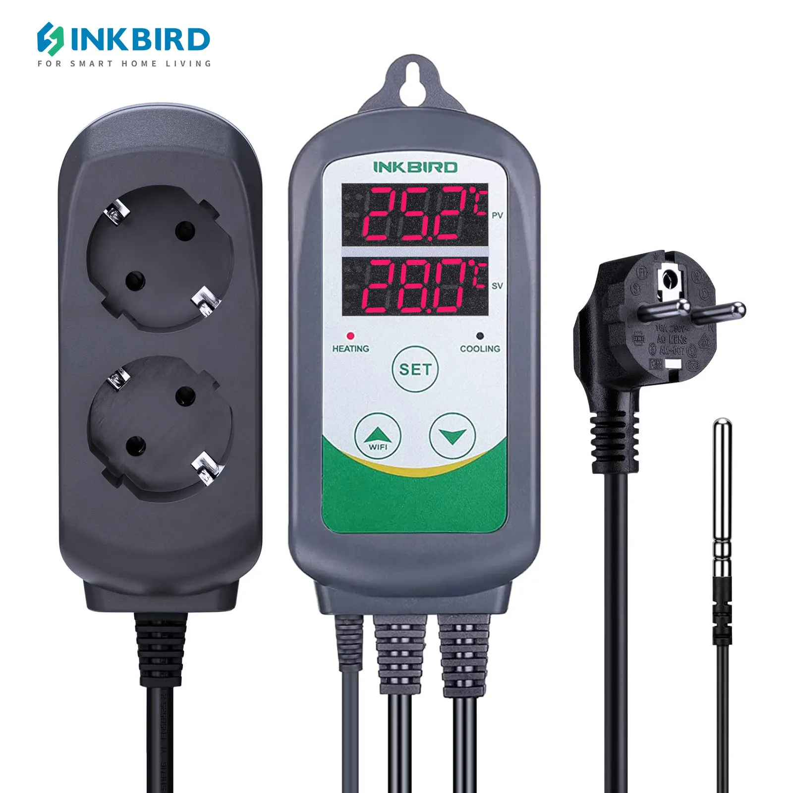 Inkbird-termorregulador Digital Aquecimento e Arrefecimento Relé Duplo Controlador de Temperatura Termostato de Saída para Carboy Fermentador