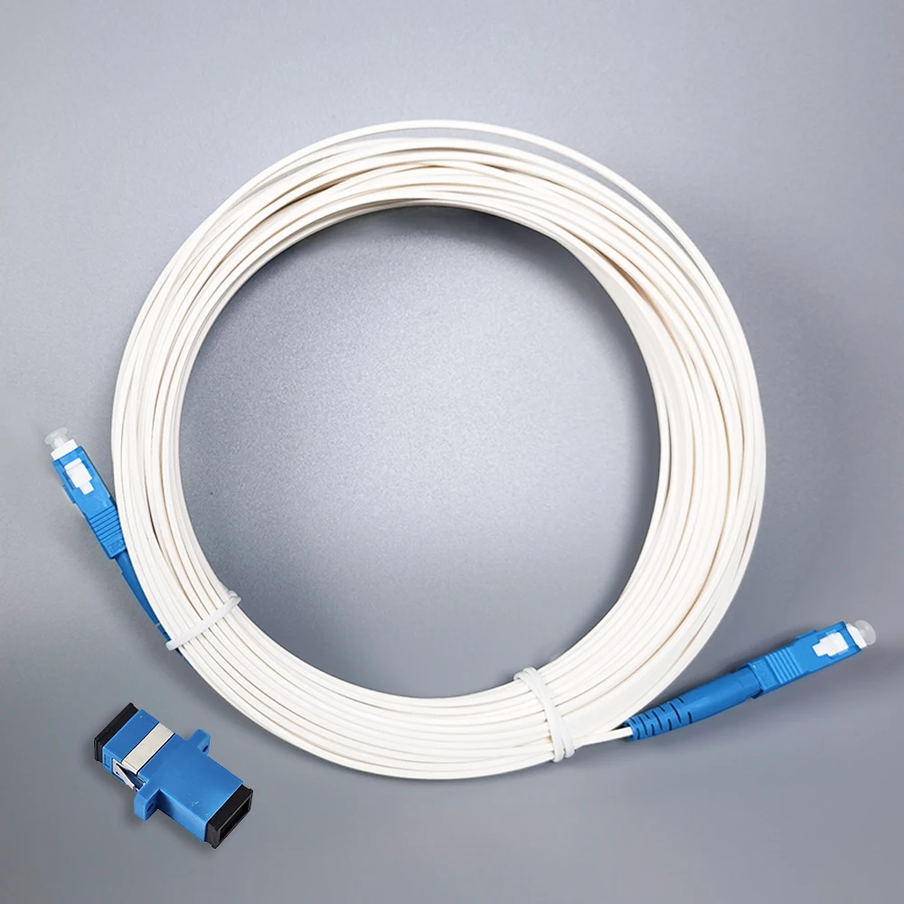 Cabo de extensão de fibra óptica, fibra óptica Patch Cord, LSZH branco, SC, UPC-SC, UPC, FTTH, GJXFH-1G657B3, 2,0x1,6, 20m