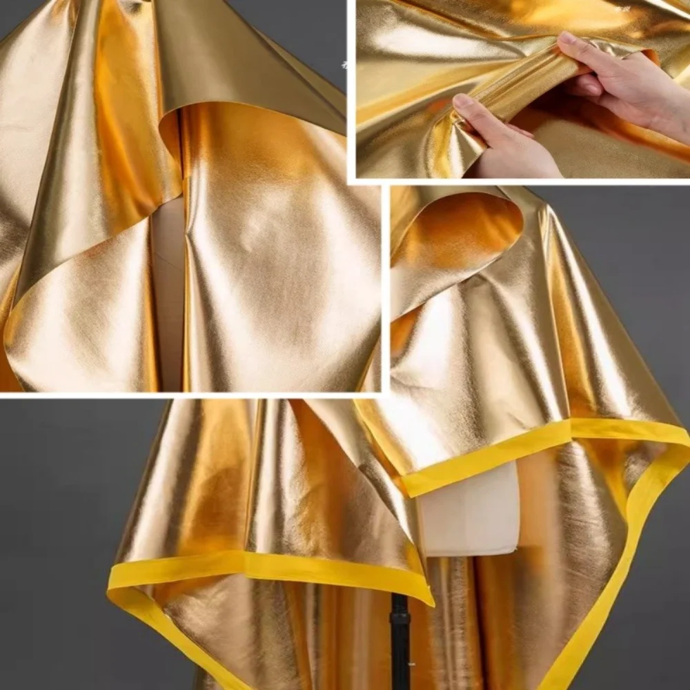 

Двусторонняя золотистая эластичная кожаная ткань для креативного декоративного дизайна одежды, ткани для дизайнеров, ткани для шитья своими руками, продается на метры.