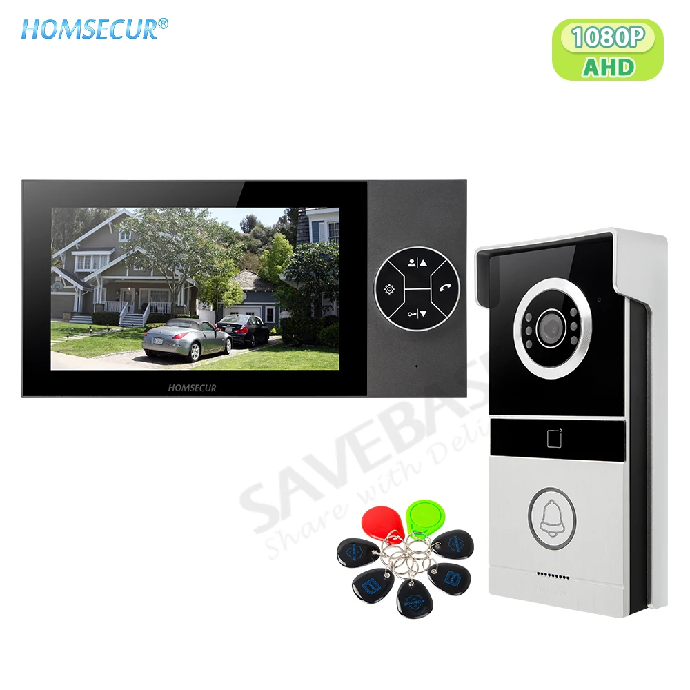 

HOMSECUR 7" Home Security Video Door Phone Intercom System 4 Wire HD 1080P Doorbell Camera Rainproof 120° View Angle RFID Access