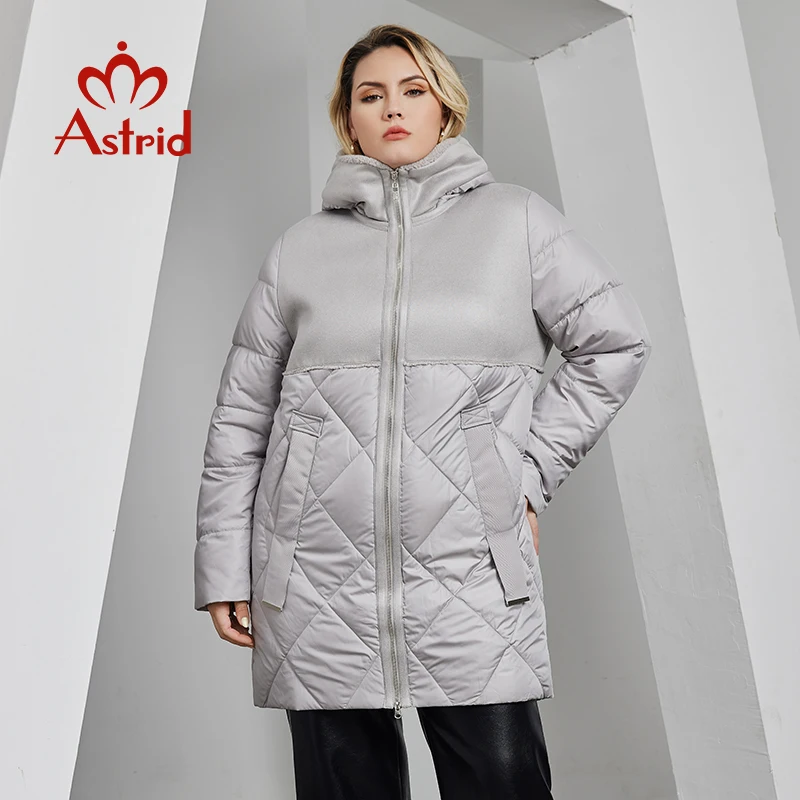 Astrid Women\'s Winter Jacket 2023 Plus Size Women Parka Long Bio Down Jackets Stitching Design Thick Fleece Hooded Quilted Coat