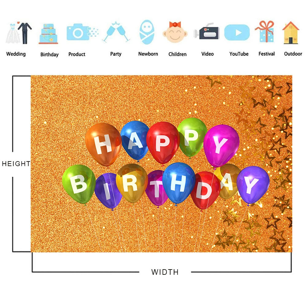 Bữa Tiệc Sinh Nhật Vui Vẻ DIY Trang Trí Phông Nền Vàng Lấp Lánh Balo Trẻ Em Chân Dung Photocall Vinyl Chụp Ảnh Nền Đạo Cụ