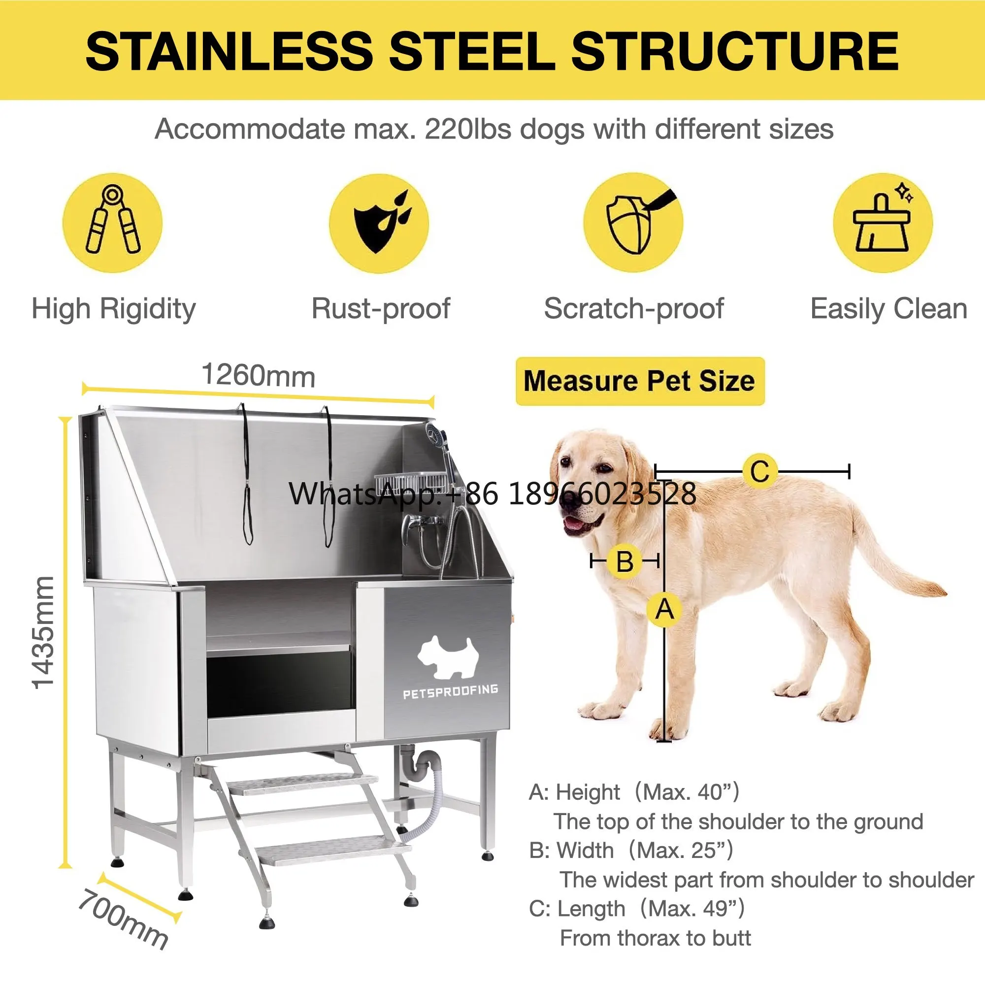 Chinese manufacturer luxury veterinary equipment pet 304 stainless steel pet spa bathtubs supplies dog grooming tub