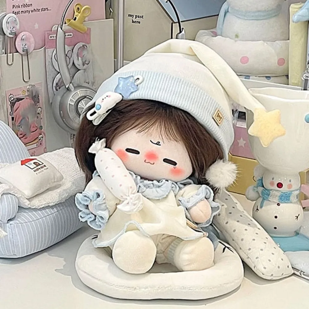 1 مجموعة منامة 20 سنتيمتر ملابس دمى القطن الزي ستار قبعة القطن دمية الملابس البني البسيطة أفخم ملابس دمى 20 سنتيمتر دمية القطن #5