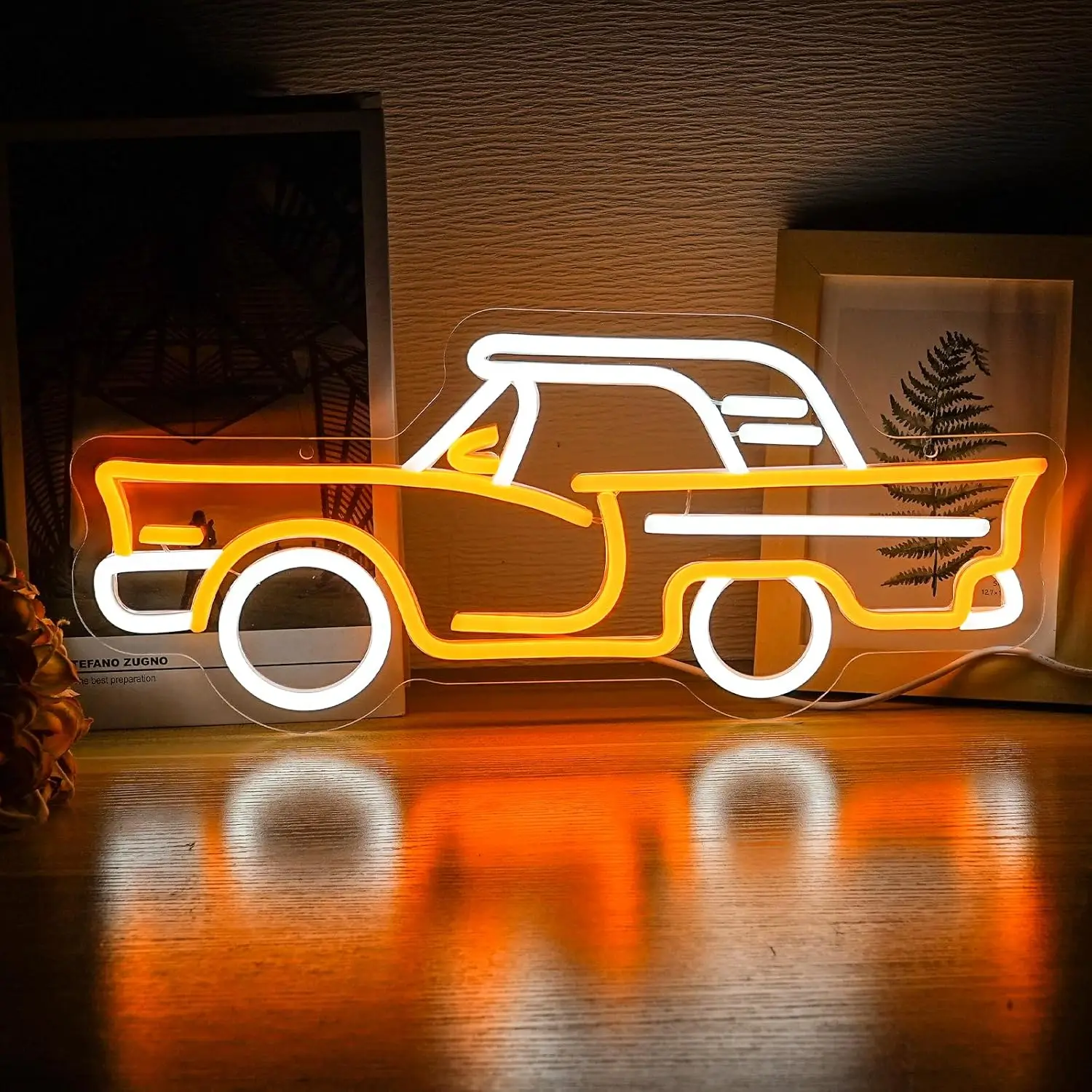 Car LED Neon Sign Golden Yellow White 5/12V USB Powered with Dimmable Switch Bedroom Salon Bar Gym Garage Carpark Decor Retro