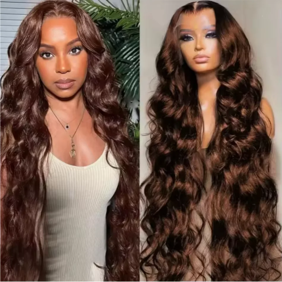

Коричневые парики с кружевной передней частью из натуральных волос, 180% плотность, с эффектом Body Wave, предварительно выщипанные, 13x6, 36 дюймов