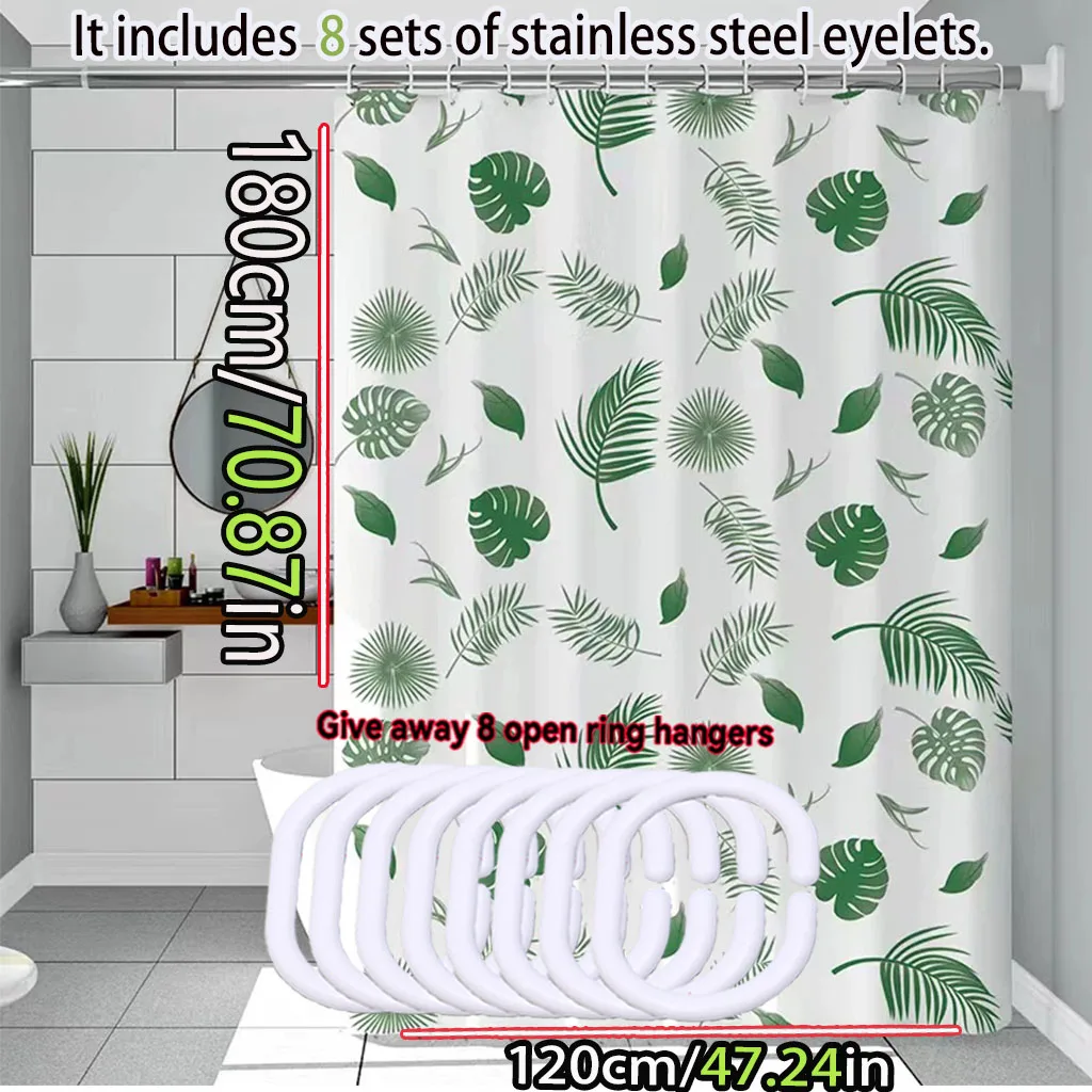 Simple Wind Green Leaves Bathroom Shower Curtain Shielding Partition Shower Curtain Quick Dry Can Be Scrubable Light Opaque Bath