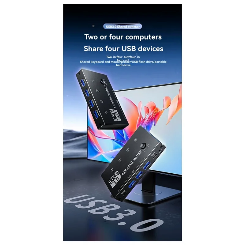 USB 3.0 2 Input 4 Output USB-C Switch 5Gbps For Device Sharing Printer Scanner Keyboard Mouse