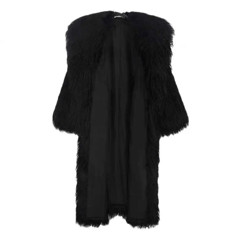 Women's Fur Coat Wool Trench Long Belted Blazer Collar Casual Warm Eco-friendly Fur Coat Plus Size