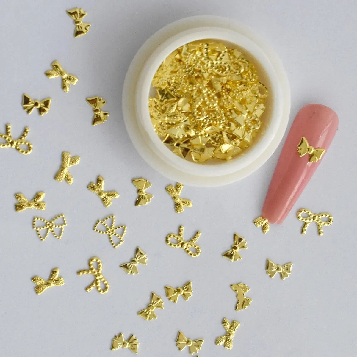 1BOX 10g Mixed Bowknot Cute Gold Nail Art Decorations Metal Rivets DIY Manicure Accessories Charms Nail Supplies Valentine Gift