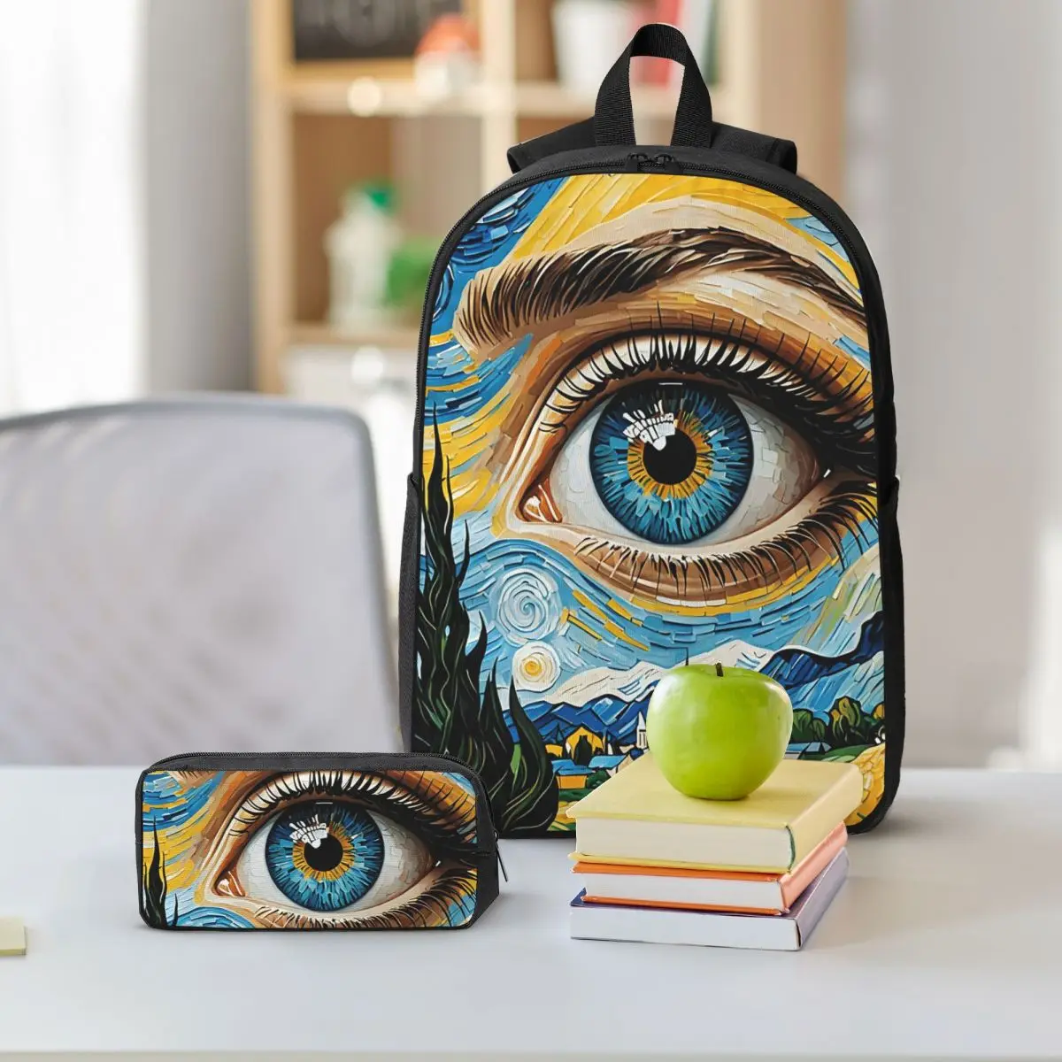 The Starry Night By Vincent Van Gogh Backpack Boys Girls BookBag School Bag Shoulder Bags 3ps Insulated Lunch Bag Pencil Case