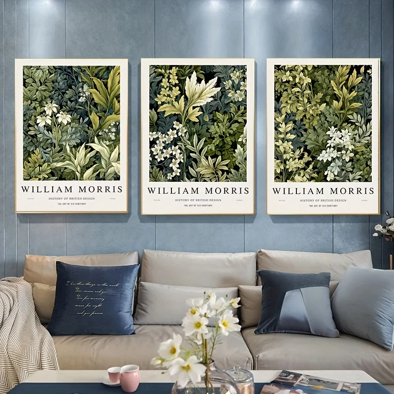 3pcs Unframed Canvas Poster, Modern Art, William Morris Gree