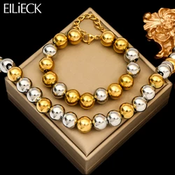 EILIECK 316L Stainless Steel Solid Beaded Necklace Bracelet For Women Girl Fashion New Party Gift Gold-Plated Jewelry Set Bijoux