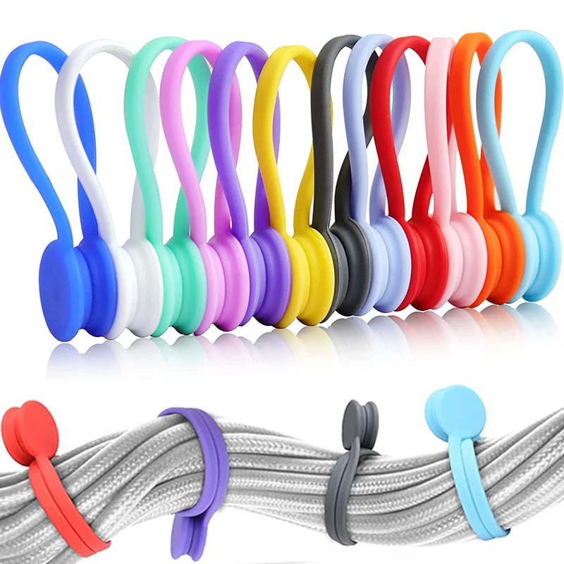 3/6/12Pcs Soft Silicone Magnetic Cable Winder Cable Organizer Cord Earphone Storage Holder Clips Wire Organizer for Data Cable