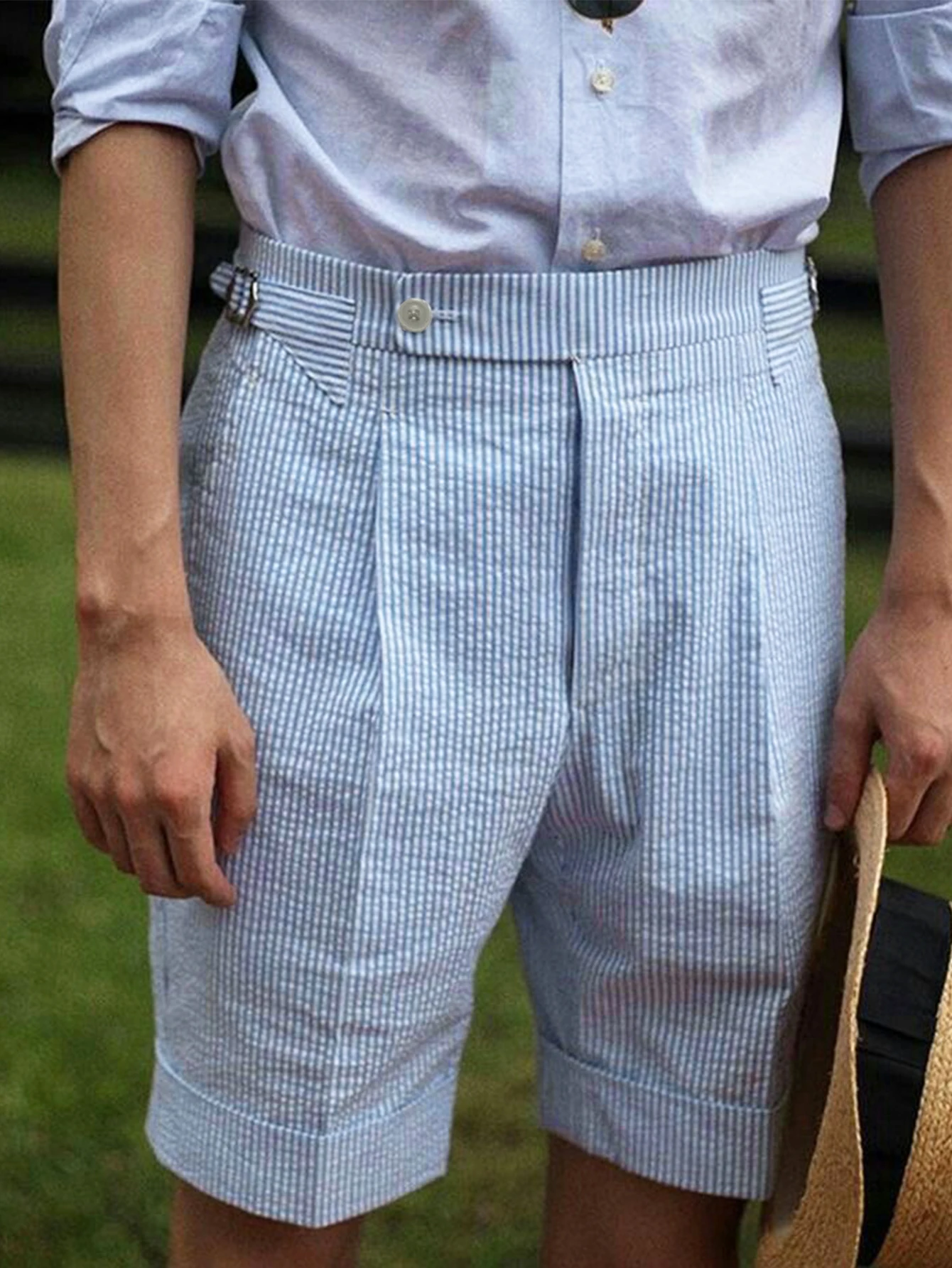

2026 Summer New Men's Striped Shorts,Button Pleated,Loose Straight Leg,Elegant Casual Commuter Streetwear,Fashion Daily Menswear