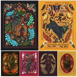 Luna Moth,Raven,Plague Doctor,Baba Yaga House,Folk Art Poster Print Black Phillip Goat The Witch Wall Art Canvas Painting Decor