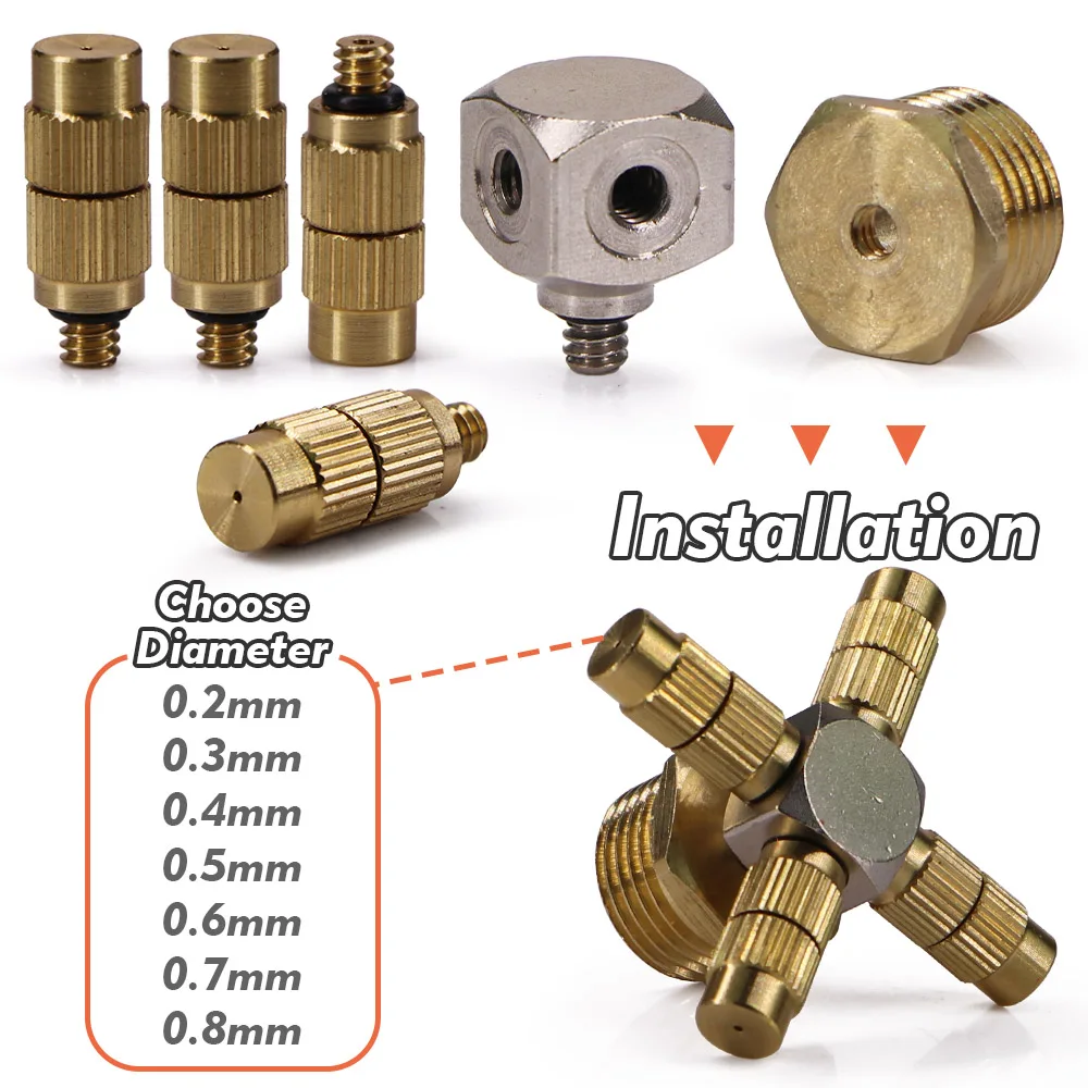 4-hole Adjustable Misting Nozzle w/ Adapter Base 0.2-0.8mm Fine Atomizing Sprayer Garden Patio Watering Cooling Humidifying