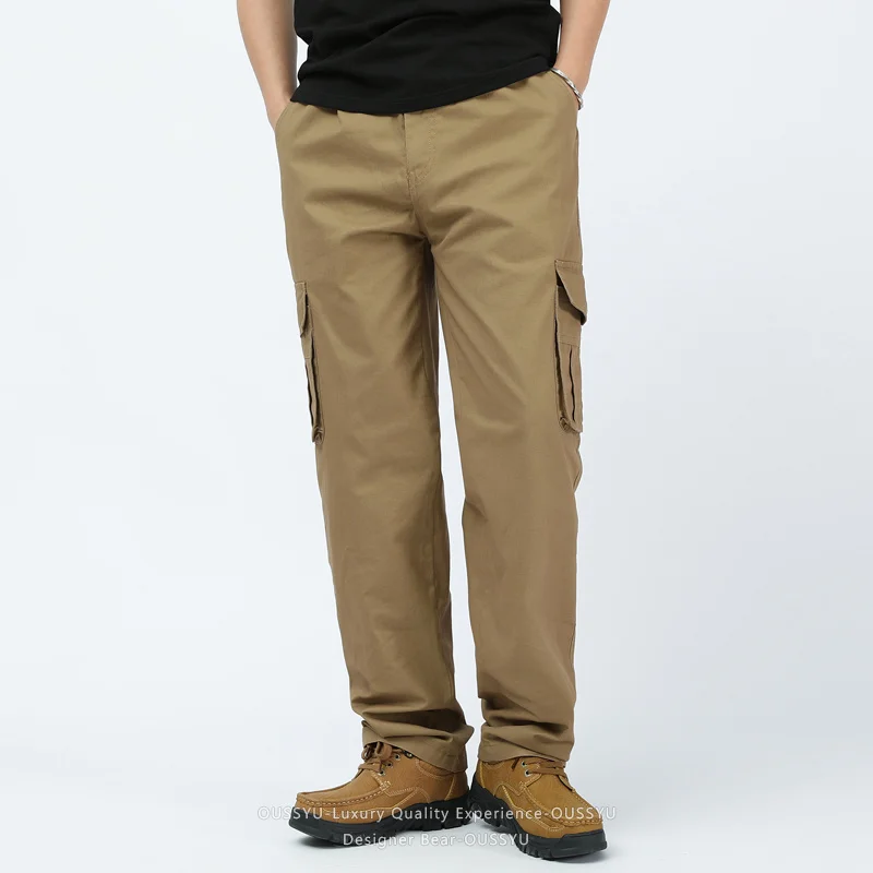Spring Autumn Cotton Cargo Pants Men Baggy Straight Dad Style Casual Outdoor Wear Multi-pocket Work Trousers Plus Size M-5XL - view 6