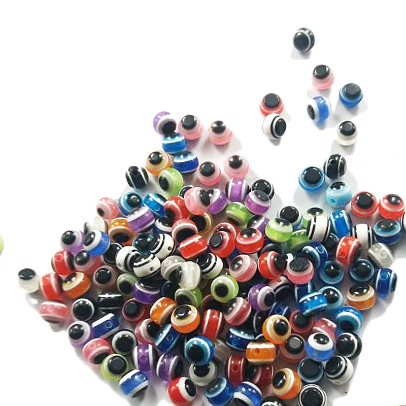 100PCS 4/6/8/10/12mm Mix Eye Spacer Bead Flat Round Turkish Eye Resin Beads for Making Bracelet Necklace Earring Phone Chain