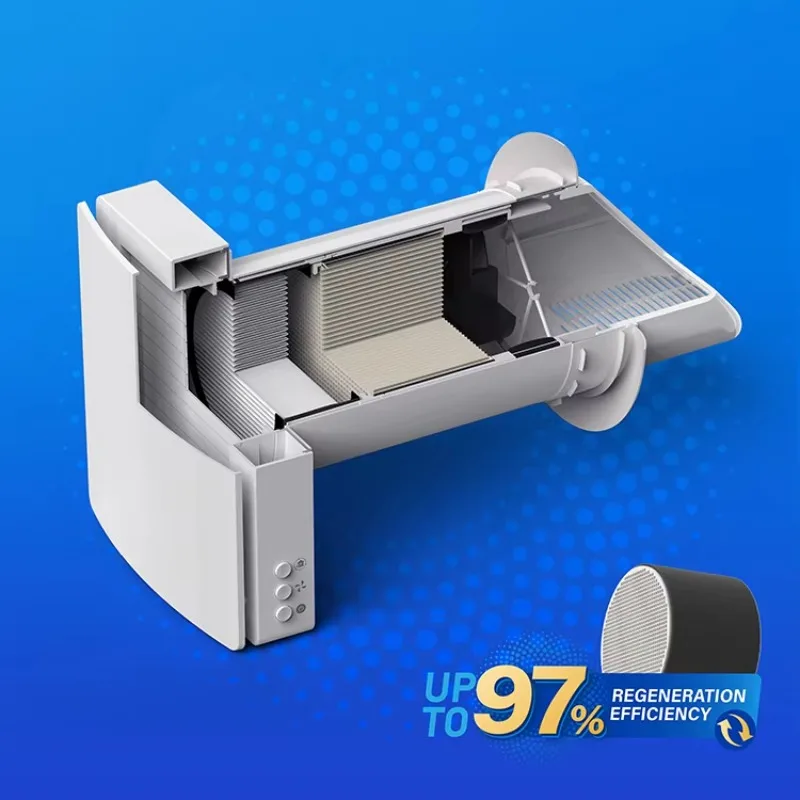 Ventilador EC Reversible con Control inalámbrico Erv 30M montado en la pared, sistema de recubrimiento de calor sin conductos de aire fresco con ahorro de energía para uso doméstico pequeño