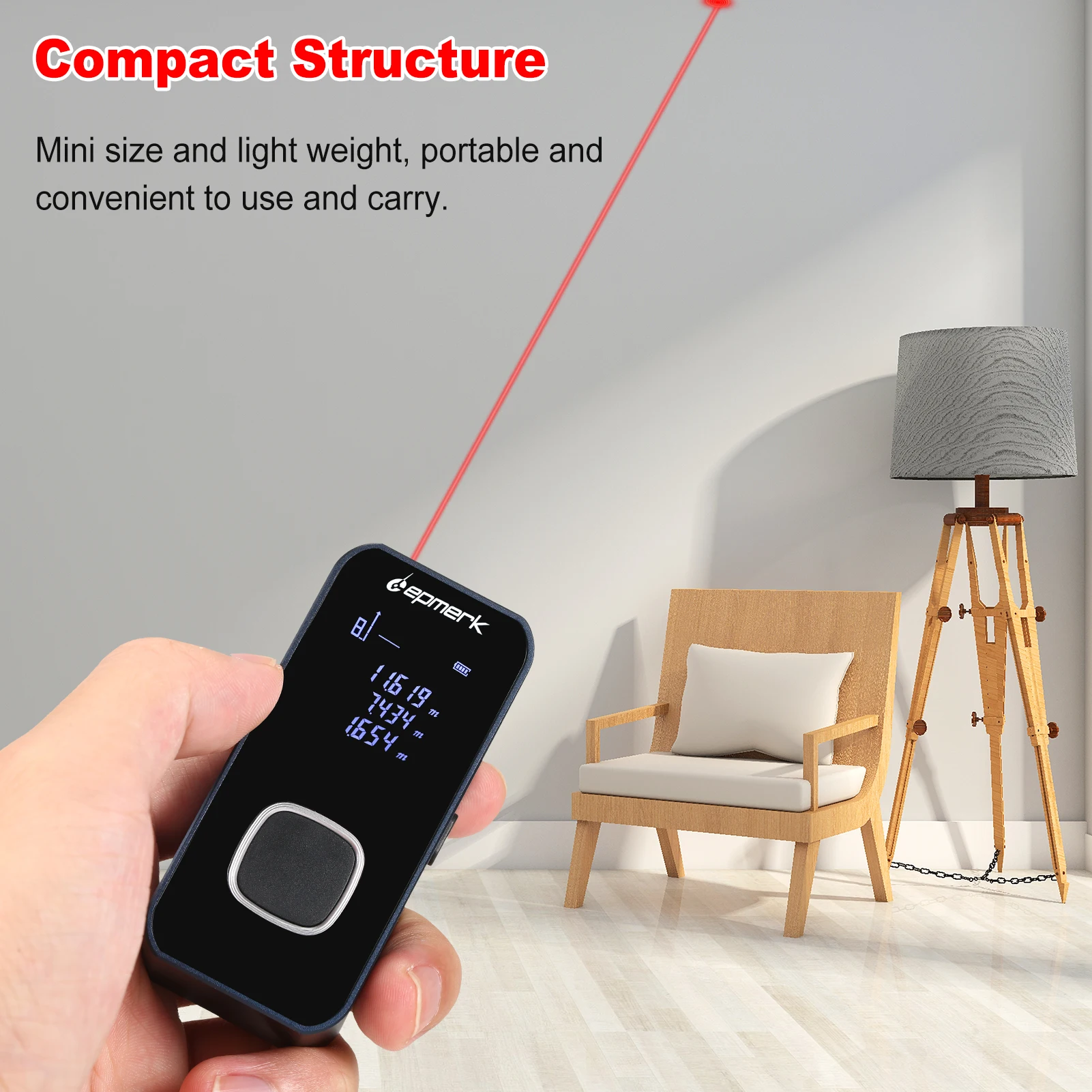 Lepmerk 196ft/60m قياس ليزر صغير ليزر رقمي مقياس مسافات الليزر أداة قياس المدى مكتشف مع شاشة LCD بإضاءة خلفية #3