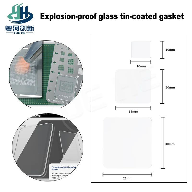 Explosion-proof solder pads made of high-temperature resistant glass in three sizes are used for mobile phone chip motherboard