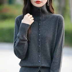 Turtleneck Sweater Cardigan Women Autumn Knit Top Long Sleeve Fashion Turn-down Collar Button Basic Winter Female Warm Jacket
