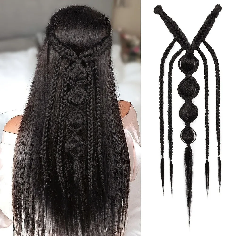 新しい合成編み込みポニーテールウィッグ ボヘミアンロングブレイド フェアリーヘアウィッグ U字型BBクリップ 24インチ クリップインヘアエクステンション 女性用 1