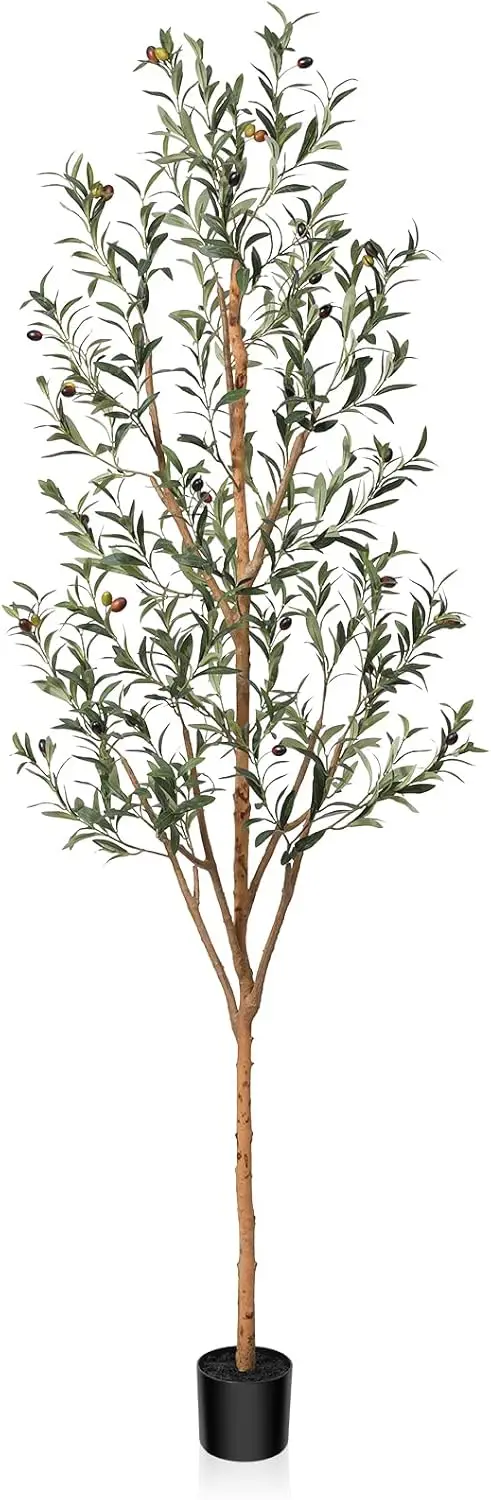 

7FT Tall Artificial Olive Tree with Wood Branches and Fruits, Faux Silk Plant for Home Office Decor Indoor Potted