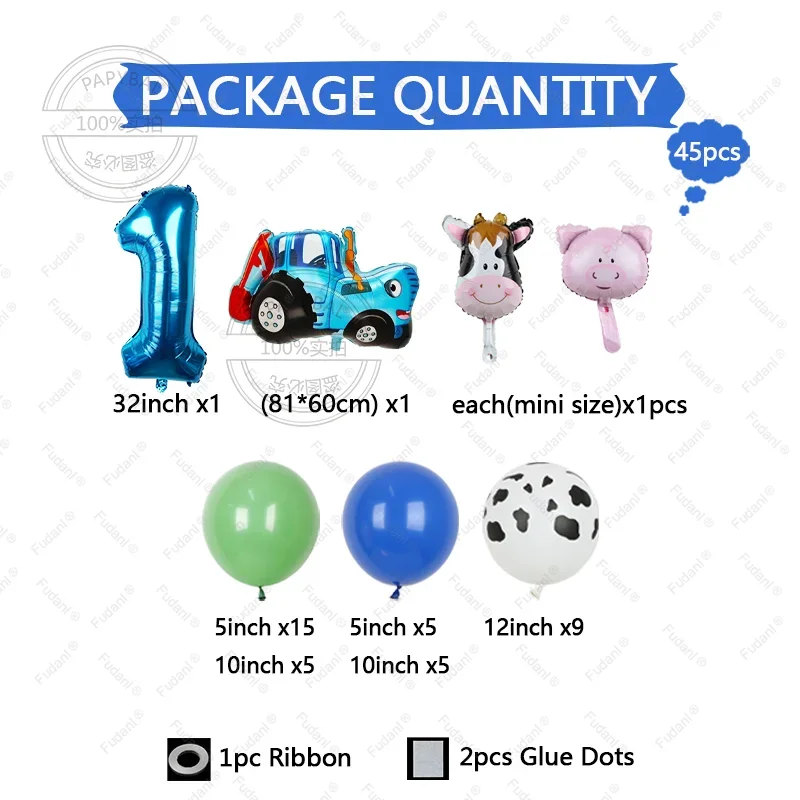 45Pcs/Set Excavator Tractor Number Balloons Construction Vehicle Foil Balloon Birthday Party DIY Decoration Latex Balls