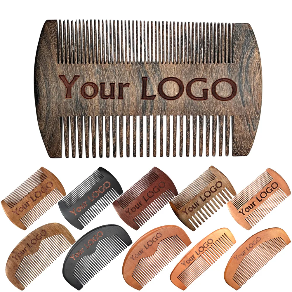 Custom LOGO Wooden Comb Dual Sides Sandalwood Hair Mustache Beard Comb Personalized Your Name Text for Men Women