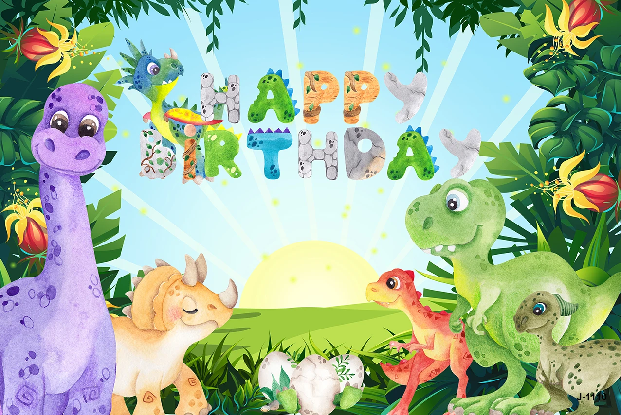 ديناصور عيد ميلاد خلفية للأطفال ، العالم الجوراسي ، الديناصور ريكس ، خلفية استحمام الطفل ، استوديو الصور ، ديكور الحفلات