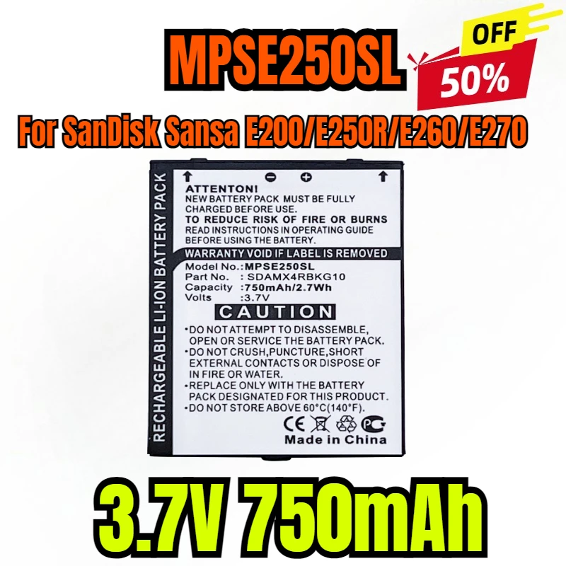 

3.7V 750mAh Multi Functional Player Battery MPSE250SL for SanDisk Sansa E200/E250R/E260/E270