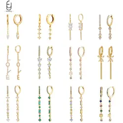 925 Sterling Silver Needle Water Drop Round Zircon Long Pendant Earrings For Women Colorful Crystal Hoop Earrings Luxury Jewelry
