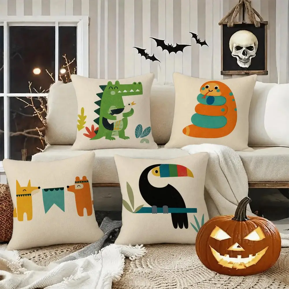 Cute Fun Cartoon Animal Art Cushion Cover Halloween decoration trick or treat cushion cover, ghost, pumpkin head, bat decoration