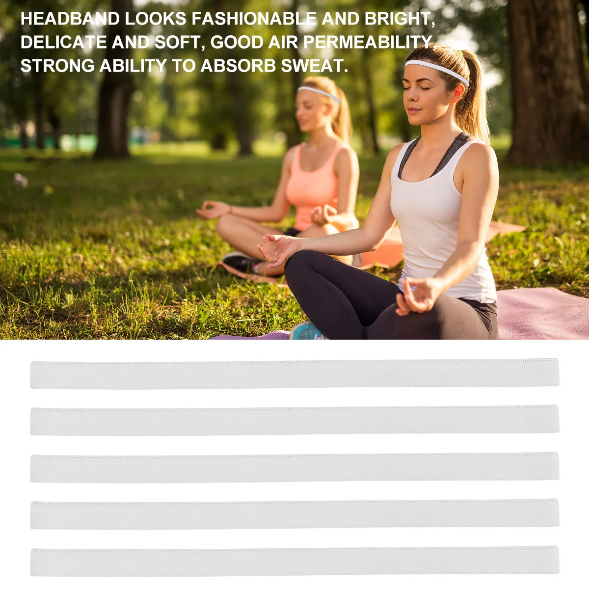 

5Pcs Elastic Sports Headbands Breathable Sweatproof Hair Bands Non Slip Running Workout Headwrap for Men Women