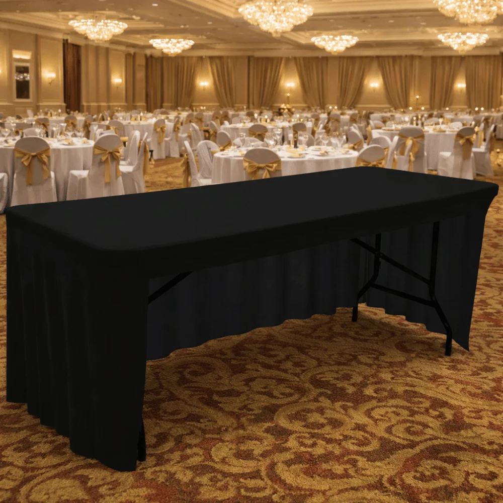 Practical Solid Color Spandex Stretch Tablecloth Rectangular Dustproof Table Cover Soft Washable Table Skirt Party