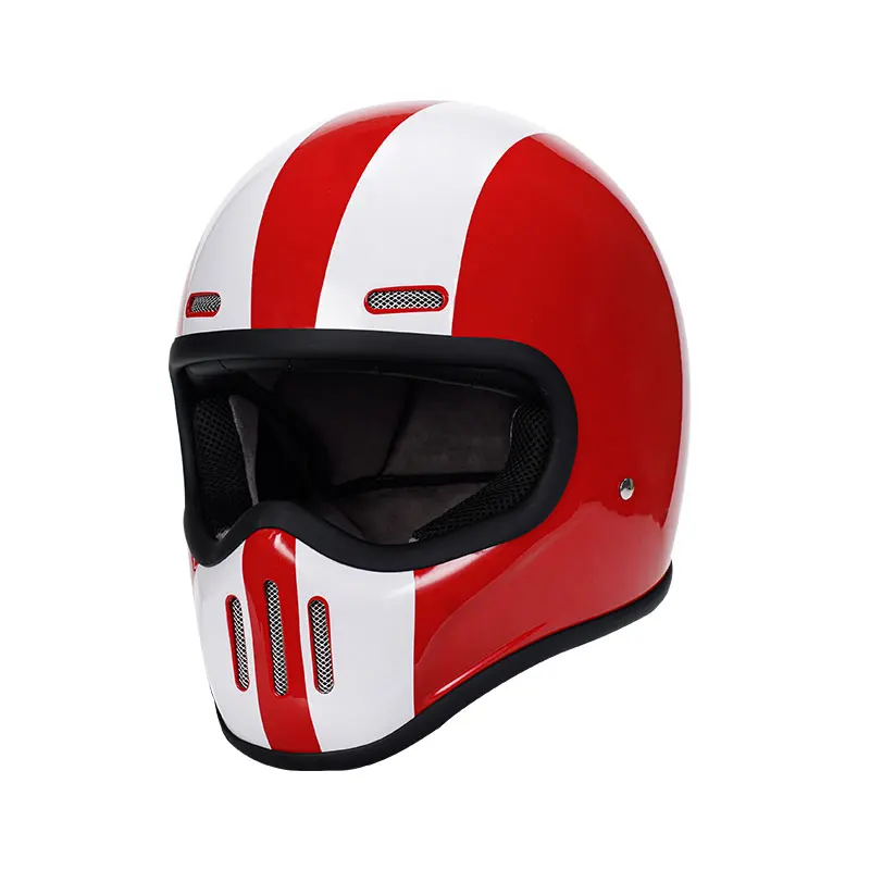 

Vintage Motorcycle Full Face tt&co Thompson Casco Helmets Red White Open Fiber Helmets Dot Approved Casque De Moto