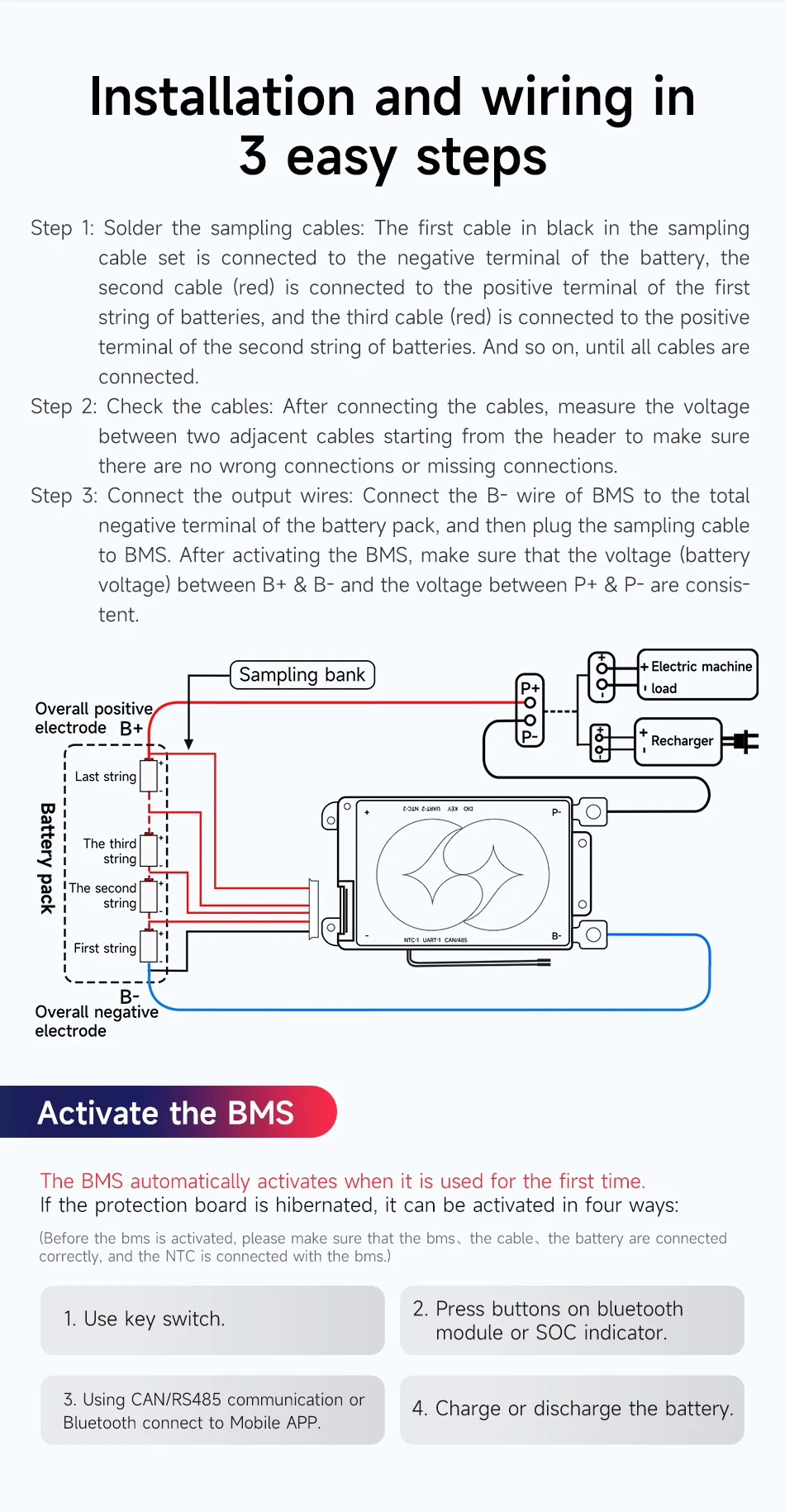 دالي سمارت BMS LiFePo4 4S 12V 8S 24V 100A التوازن السلبي BT وظيفة الدراجات الكهربائية المركبات الكراسي المتحركة