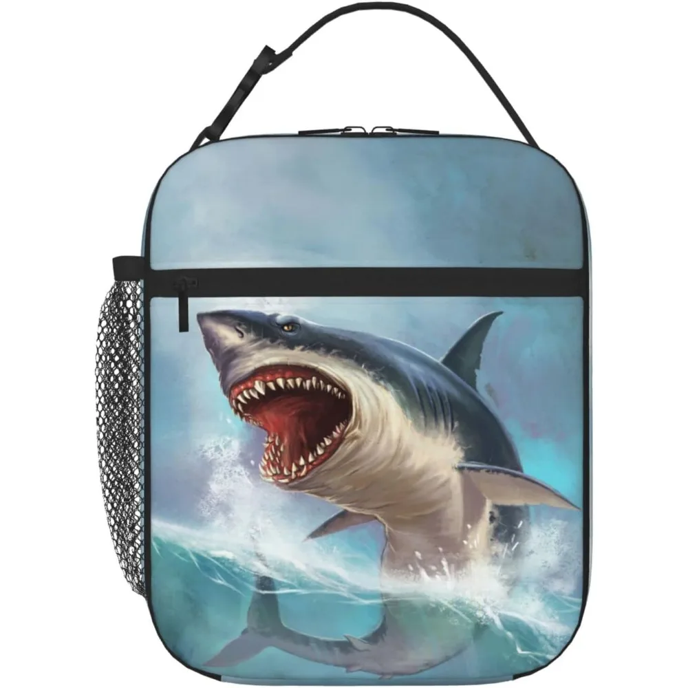 Shark Insulated Lunch Bag Fierce Ocean Animal Shark Lunch Cooler Box For Women Men Teens Kids, Reusable Lunch Tote Bag