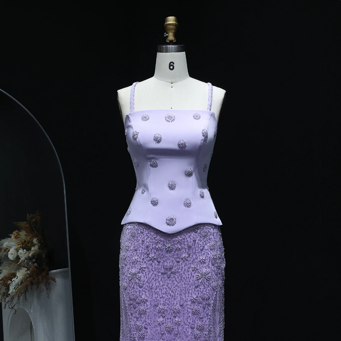 Sharon Said Chic Lilac Two Pieces Evening Dress with Spaghetti Straps Sage Green Dubai Women Wedding Party Gown SS697 Customized image 5