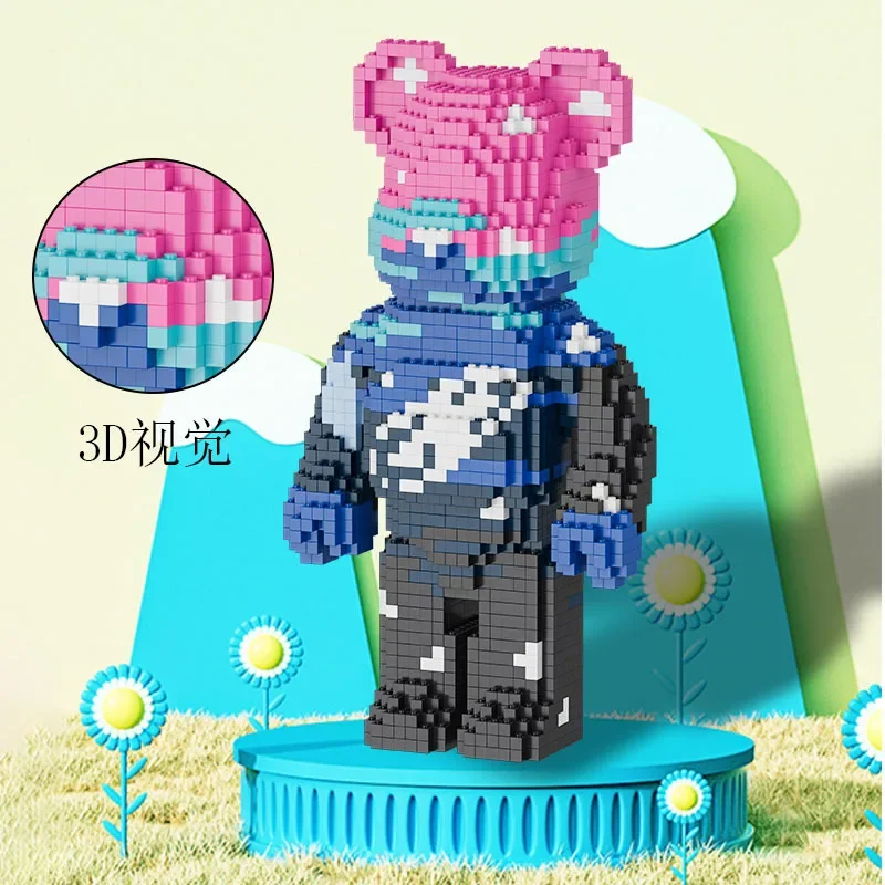 다채로운 은하 그림 곰 마이크로 빌딩 블록 동물 벽돌 DIY 조립 3D 모델 미니 벽돌 그림 장난감 홈 장식