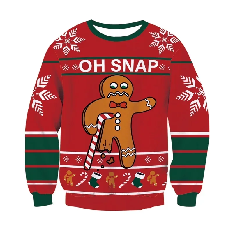 Weihnachtlicher lustiger 3D-Druck Lebkuchenmuster Hässlicher Pullover Lebkuchenhaus-Design Pullover Niedlicher Cartoon-Sweatshirt – Detail 10
