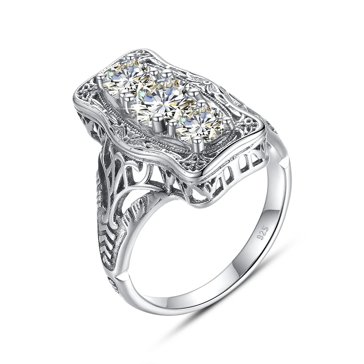 Szjinao Einzigartiger 3-Stein-Moissanit-Ring mit Zertifikat, 100 % Sterlingsilber 925, Verlobungsschmuck für Frauen, besteht den Diamantentest
