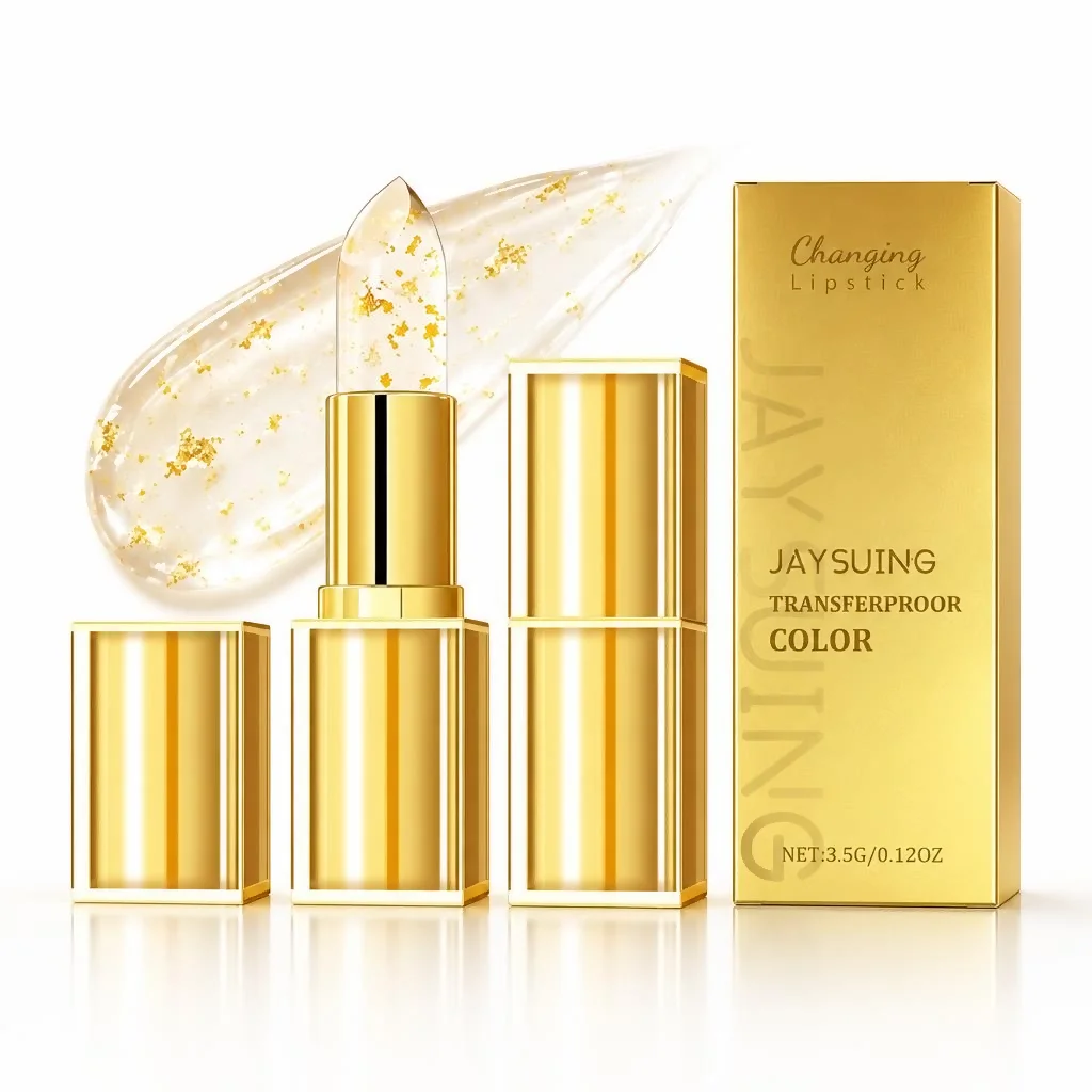 Gold Foil Color Changing Lipstick Moisturizing Lip Balm Nourishing Hydrating Non Transfer Lip Gloss Long Lasting for Lip Makeup