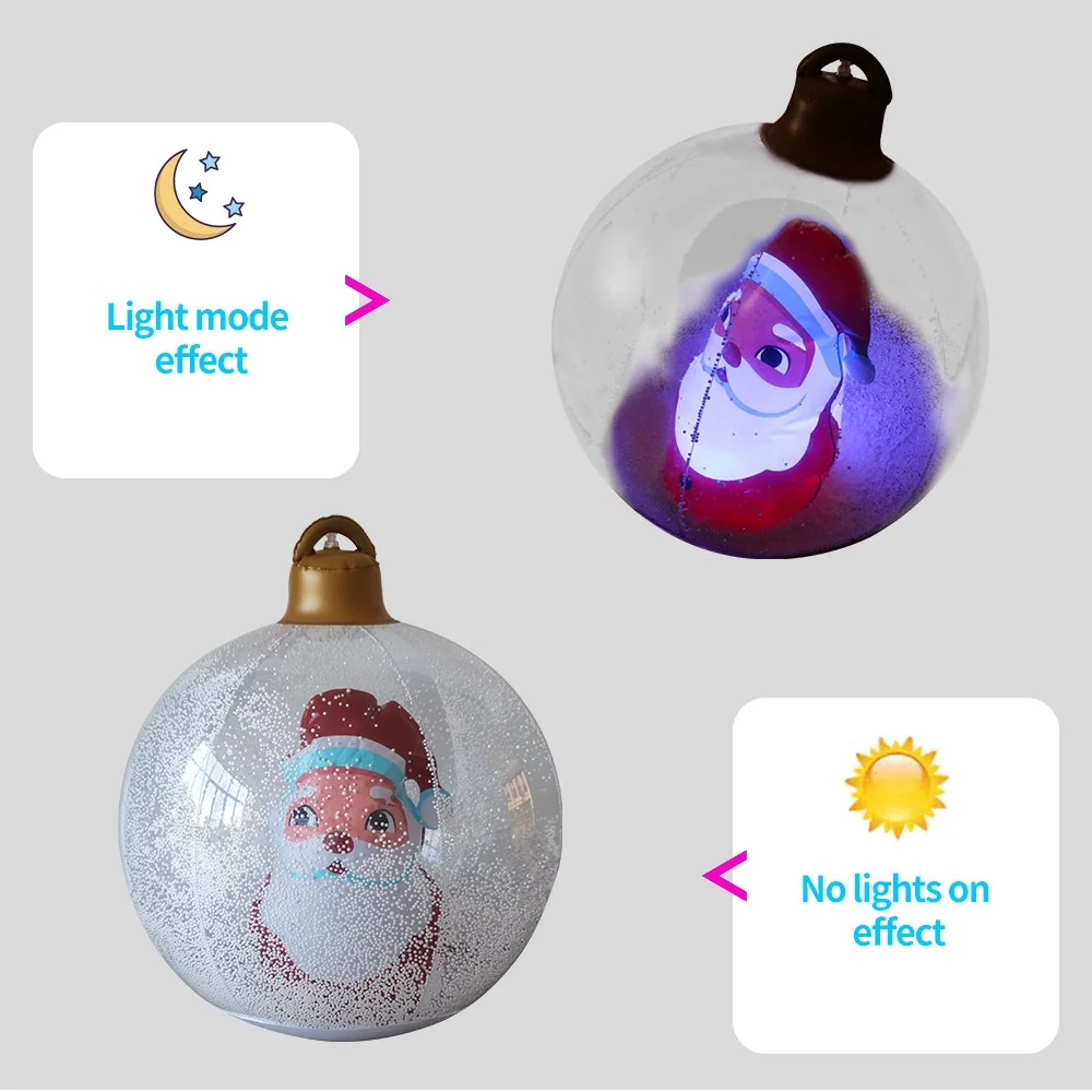 67x56cm bola de natal inflável gigante com luzes brinquedo de natal pvc brinquedos infláveis decorados árvore de natal bola de boneco de neve