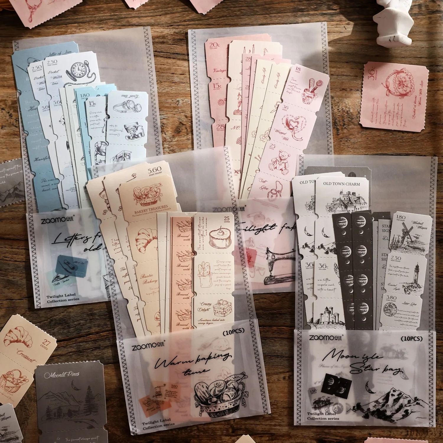 JCAC  Long Strip Stickers Twilight Tag Collection Series Vintage Tear-Off Supplies for Journal DIY Decoration and Colla