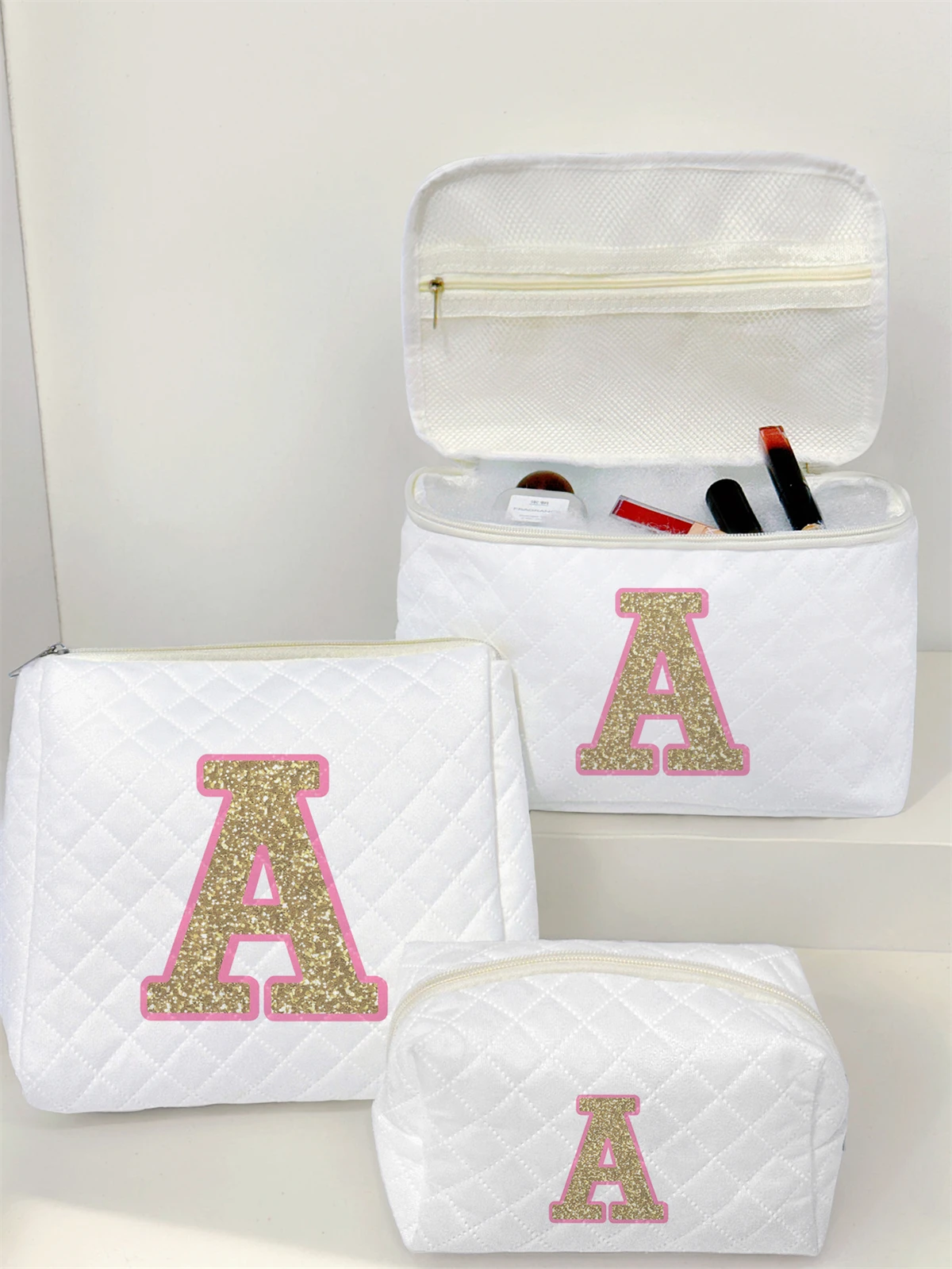 1 Juego de bolsa de maquillaje portátil, diseño de gran capacidad, fácil acomodar sus cosméticos, liviana y portátil para guardar cosméticos