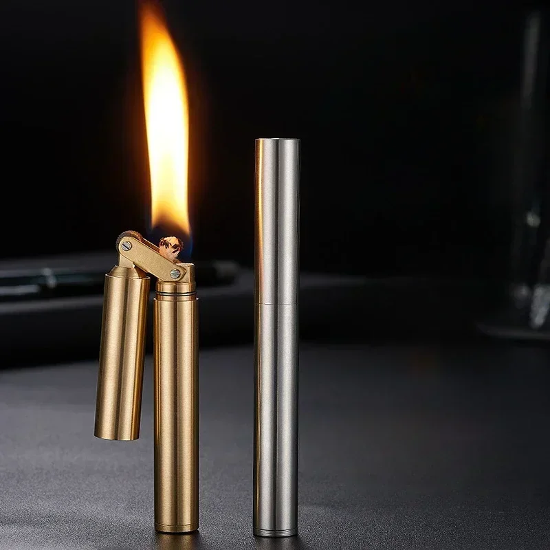 2026 New Brass Kero sene Nunchaku Lighter Windproof Mini Retro Grinding Wheel Ignition Flint Fireless Men's Smoking Toy Gift