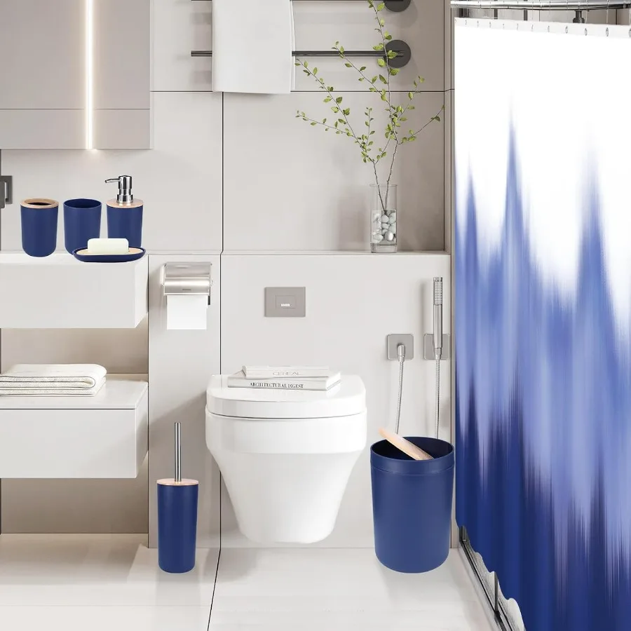 Accessori da bagno Set da bagno blu navy con tenda da doccia e tappeto, tenda da doccia impermeabile Ombre blu navy con Ultra A